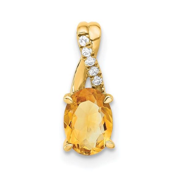 Kazi Luxury 14k Yellow Gold Oval Citrine and Diamond Pendant